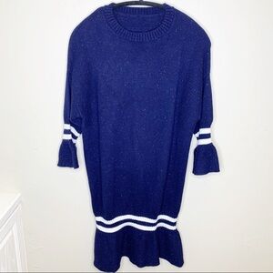 Queen Mulock Navy Striped Confetti Sweater Dress